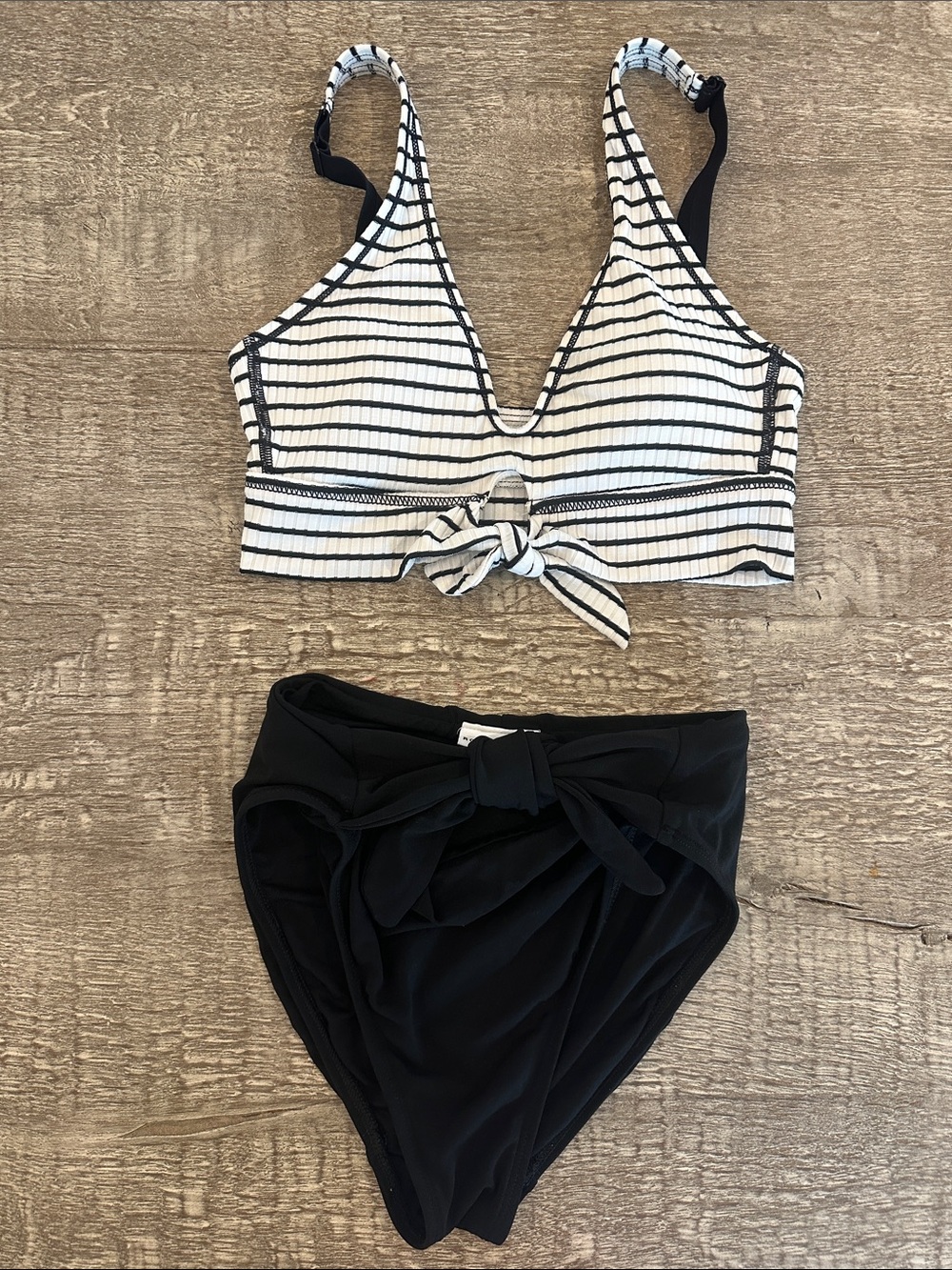 Robin Piccone Black & White Striped Tie-Front Bikini